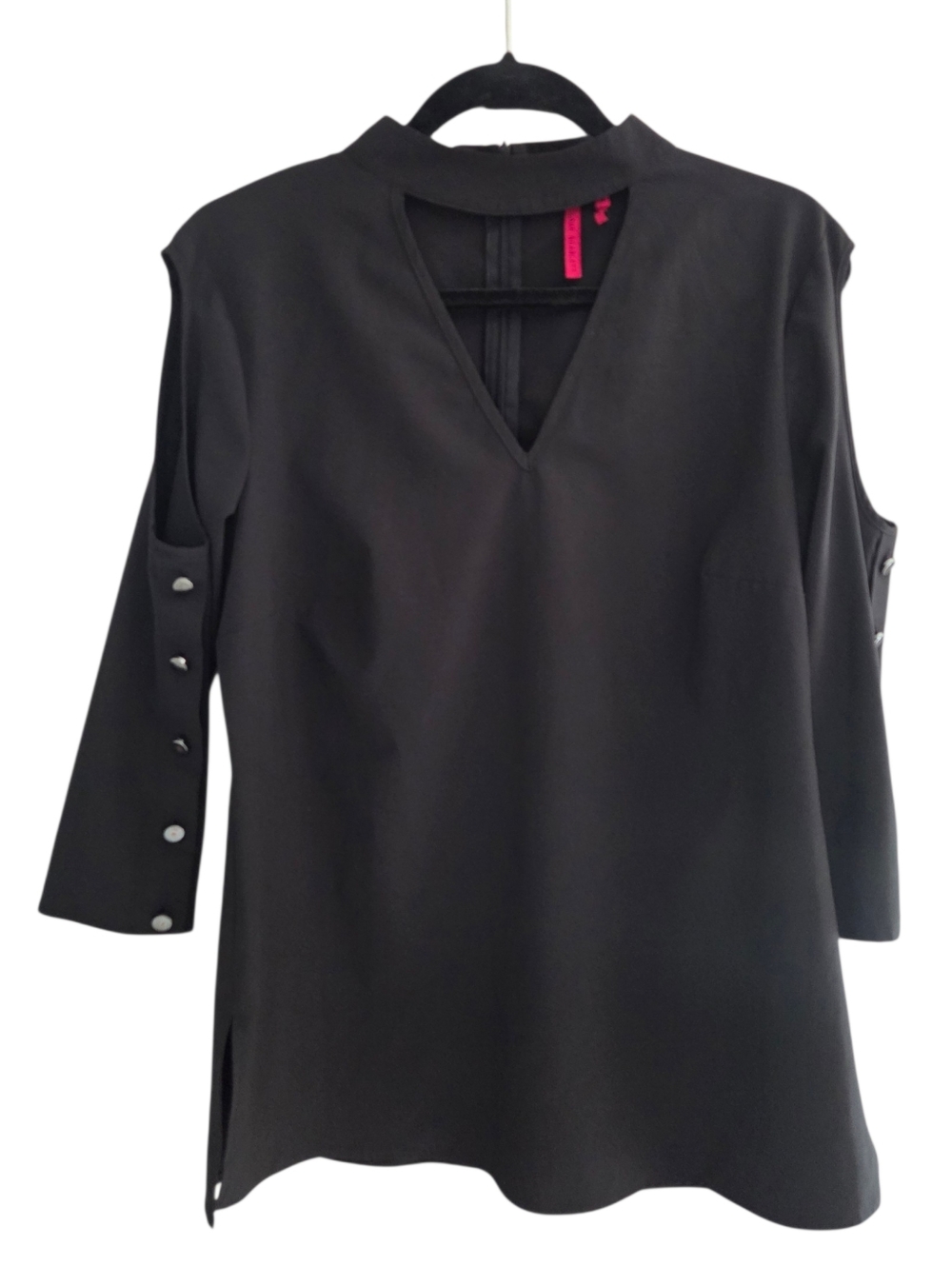 Black Cold-Shoulder V-Neck Women’s Top - Picture 3 of 5